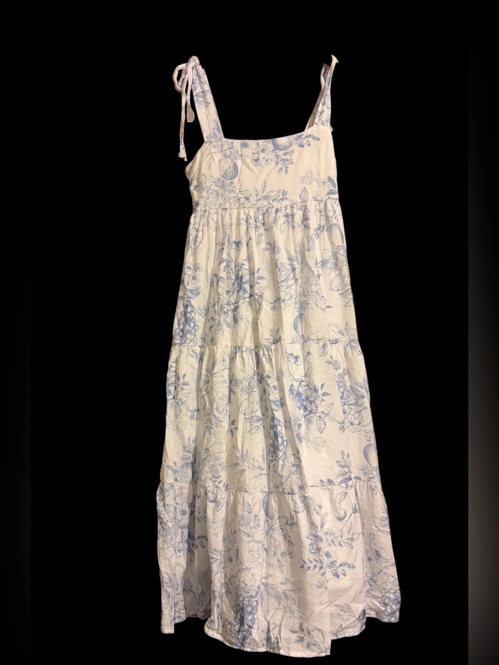White and Blue Floral Sundress with Tie Straps - Picture 2 of 7